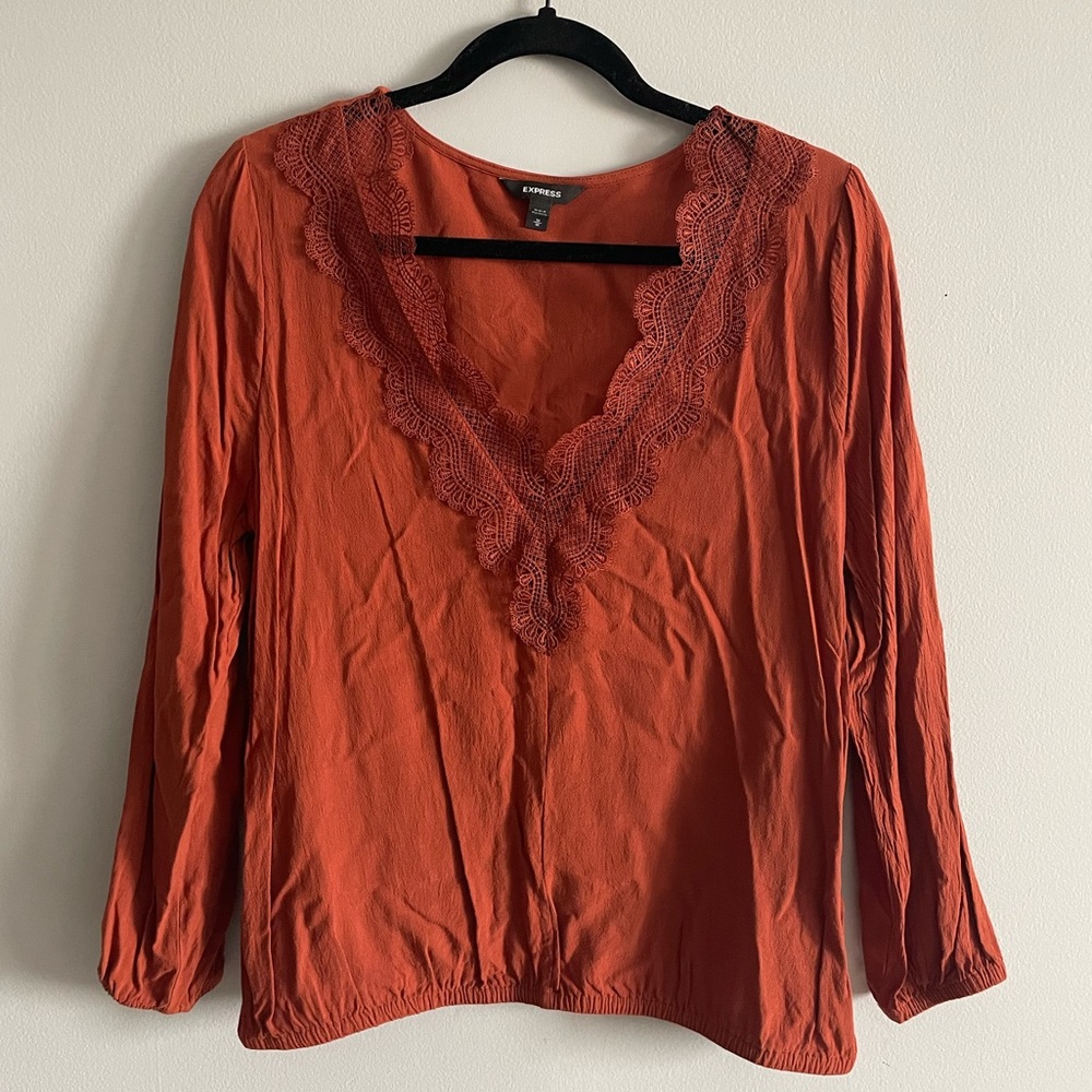 Express - Lace Trimmed V-Neck Blouse